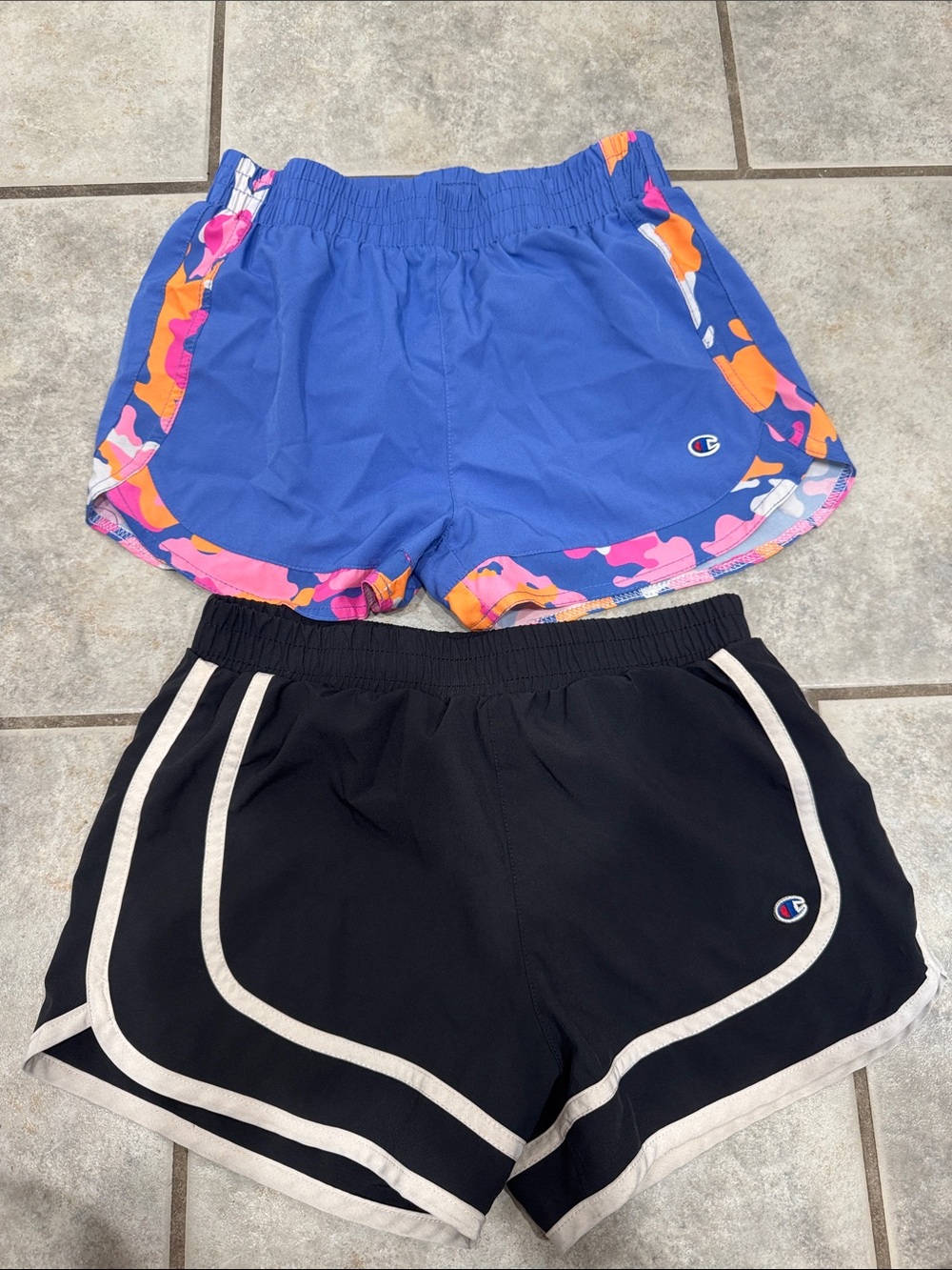 Champion Girls Blue Shorts with Pink & Orange Trim + Black Pair
